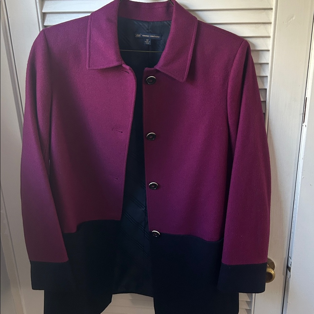 Brooks Brothers berry and navy women’s wool coat 12. Ex cond. 346.